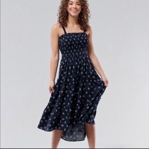 Hollister Tiered Midi Dress Navy Blue Floral Summer